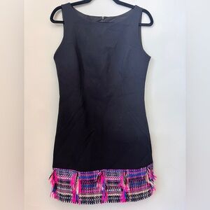 Milly Black and Hot Pink Fringe Boucle Fringe Dress, Size 6